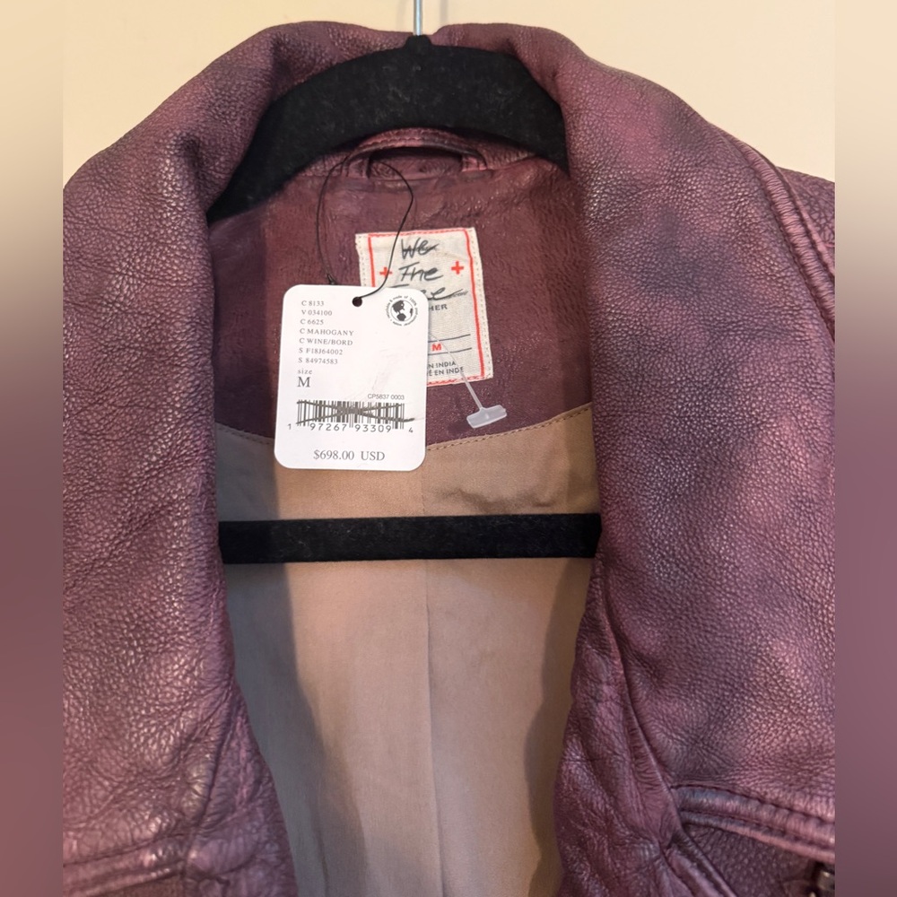 NWT We the Free Jealousy leather moto jacket burgundy medium - Picture 7 of 8